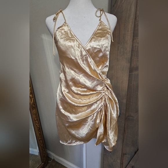 SUPERDOWN Lennie Wrap Dress in Champagne. Size small NWT - Picture 12 of 16